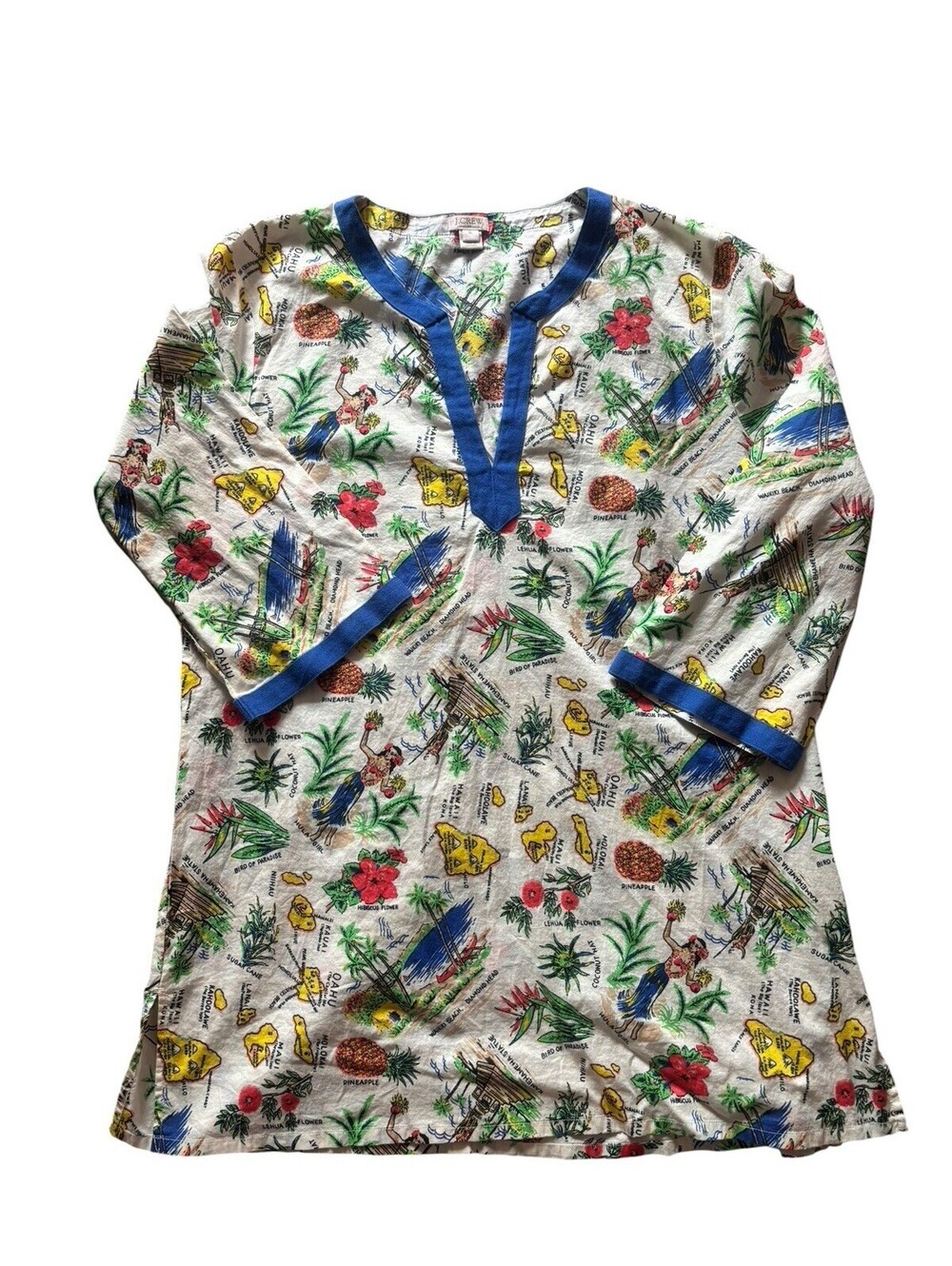 J.Crew Dress Women’s Multicolor Hawaiian Map Floral V Neck Tunic Tropical XL